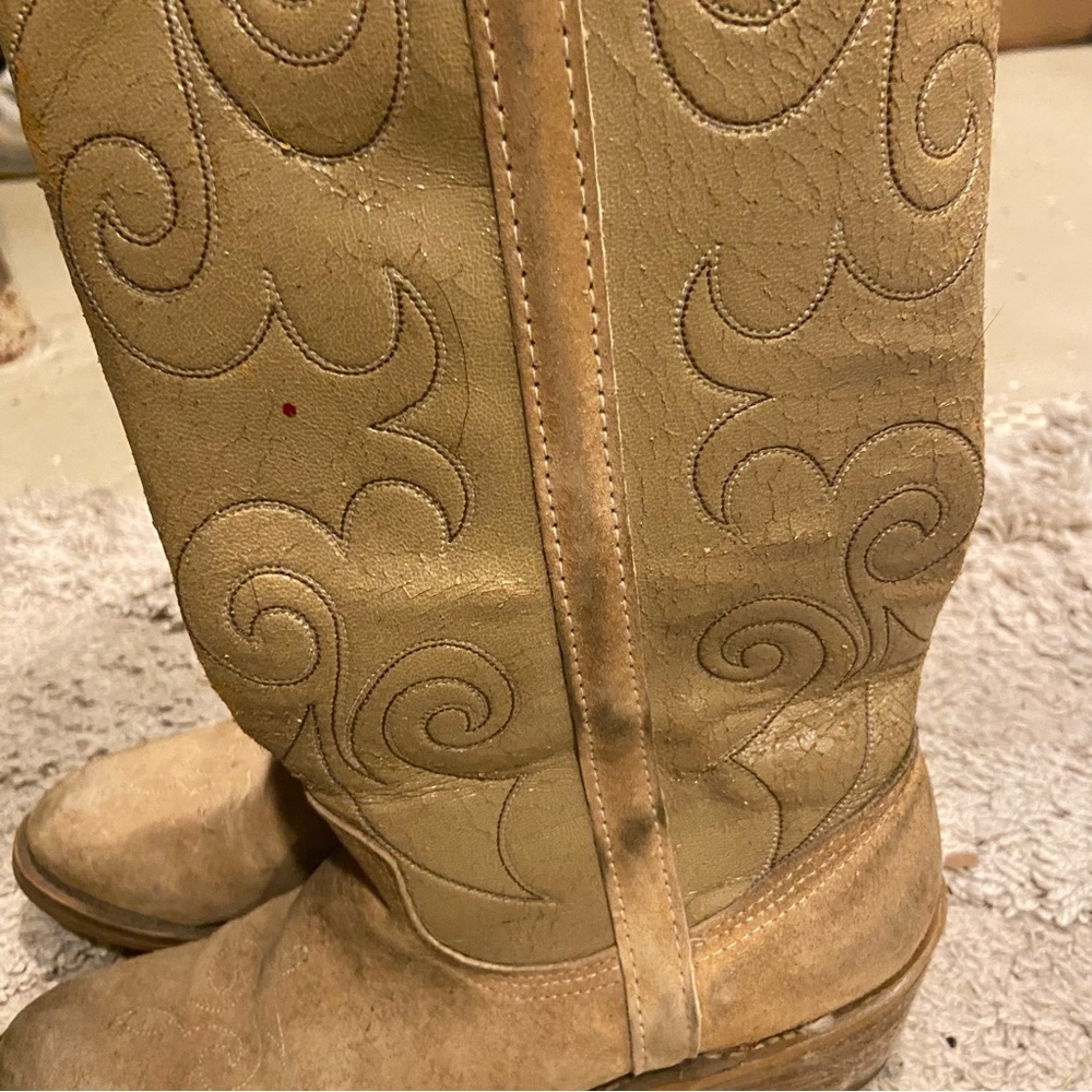 Vintage Dingo x Acme Women's Leather Cowboy Boots in tan size 7 narrow - Picture 7 of 9